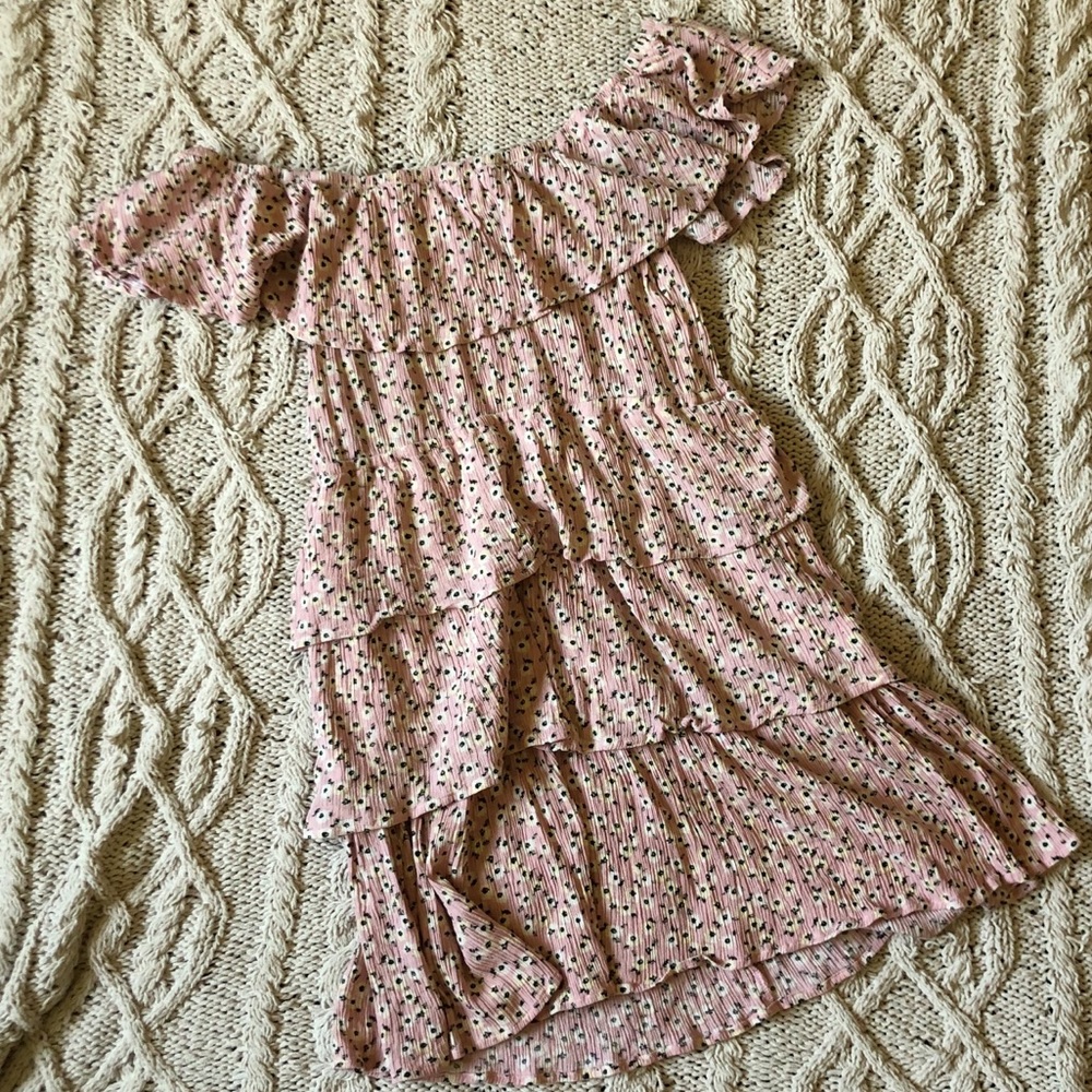 Pink Floral Ruffle Dress